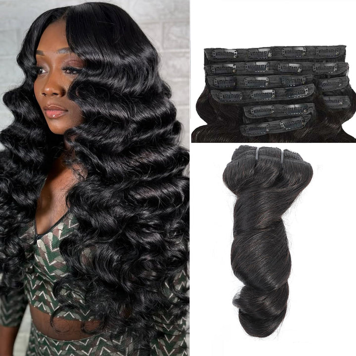 Loose Wave Clip In Human Hair Extensions Natural Color 8 / 10 Pieces / Set 120G /160G