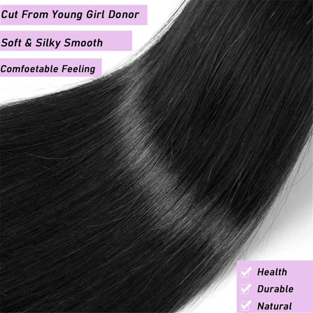 (B2) 3 Bundles Straight Virgin Human Hair Extensions 100% Human Hair