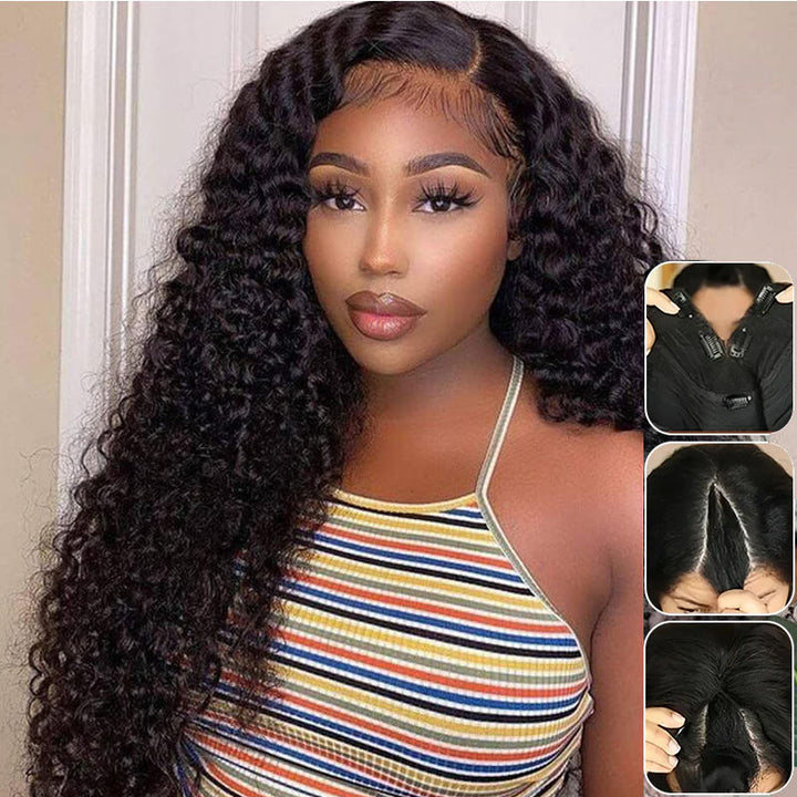 New V Part Deep Wave Upgrade No Lace Out Brazilian Remy Human Hair Wigs For Women