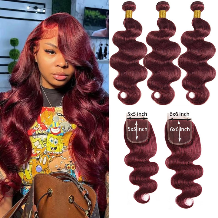 #4 Brown Body Wave 3 Bundles avec 4X4 Lace Closure 100% cheveux humains vierges 