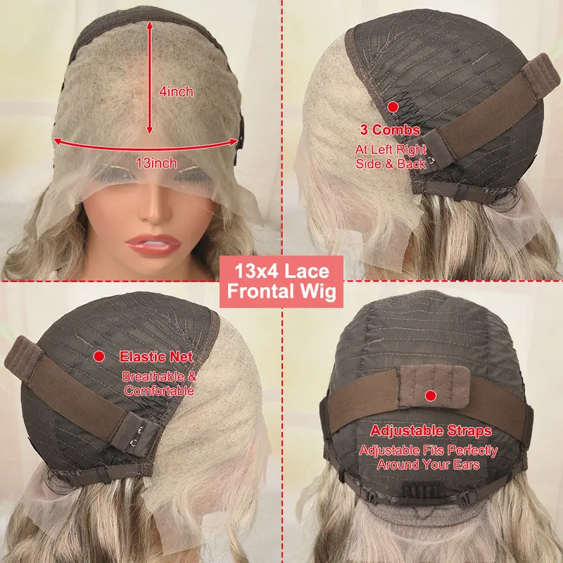 613 Blonde Court Bob Droite 13x4 Lace Front Perruques de Cheveux Humains Dentelle Transparente 