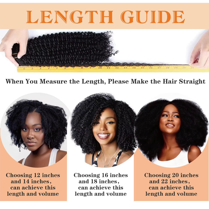 Afro Curly Clip In Human Hair Extensions Couleur Naturelle 8 Pièces / Set 120G 