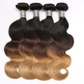 Brazilian Body Wave Human Hair 4 Bundles Ombre Brown 3 Tone 1B/4/27 Colored Human Hair Weave Bundle Virgin Hair