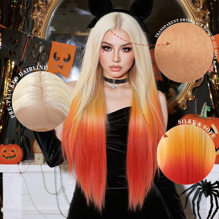 613 Blonde & Red Ombre Straight 4x4/13x4 Lace Front Transparent Lace 180%/200% Density Brazilian Wigs