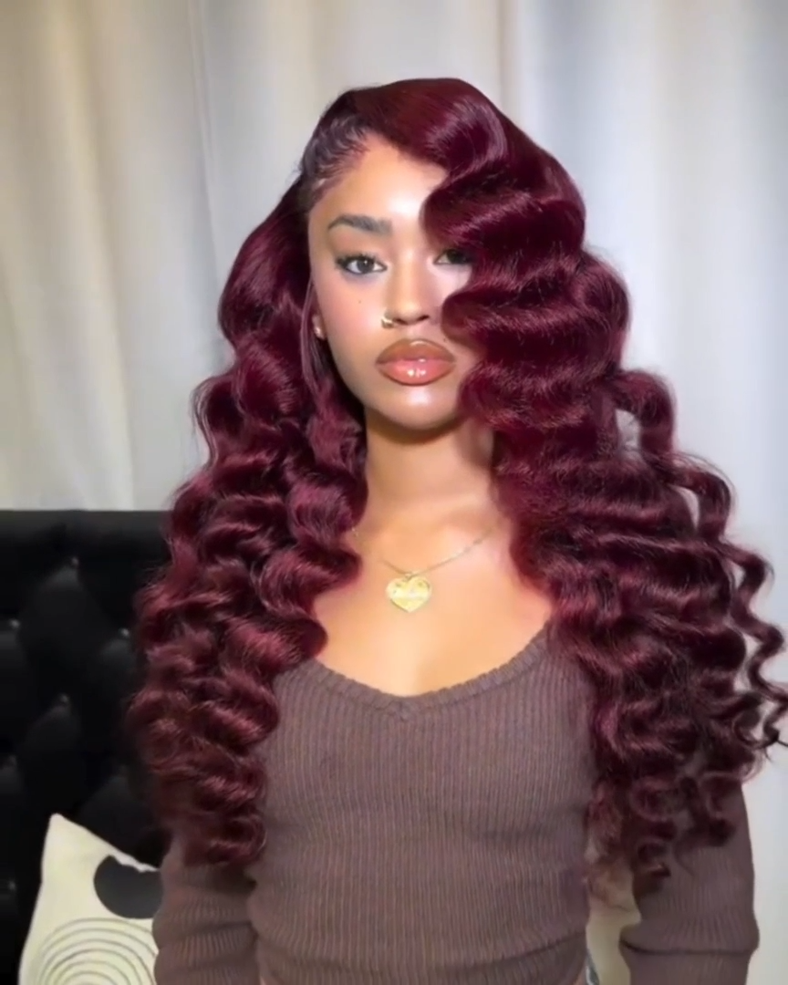 $150=26'' 13x4 Lace Wig丨99J Loosedeep Wave 13x4 HD Lace Human Hair Wig (No Code Need)