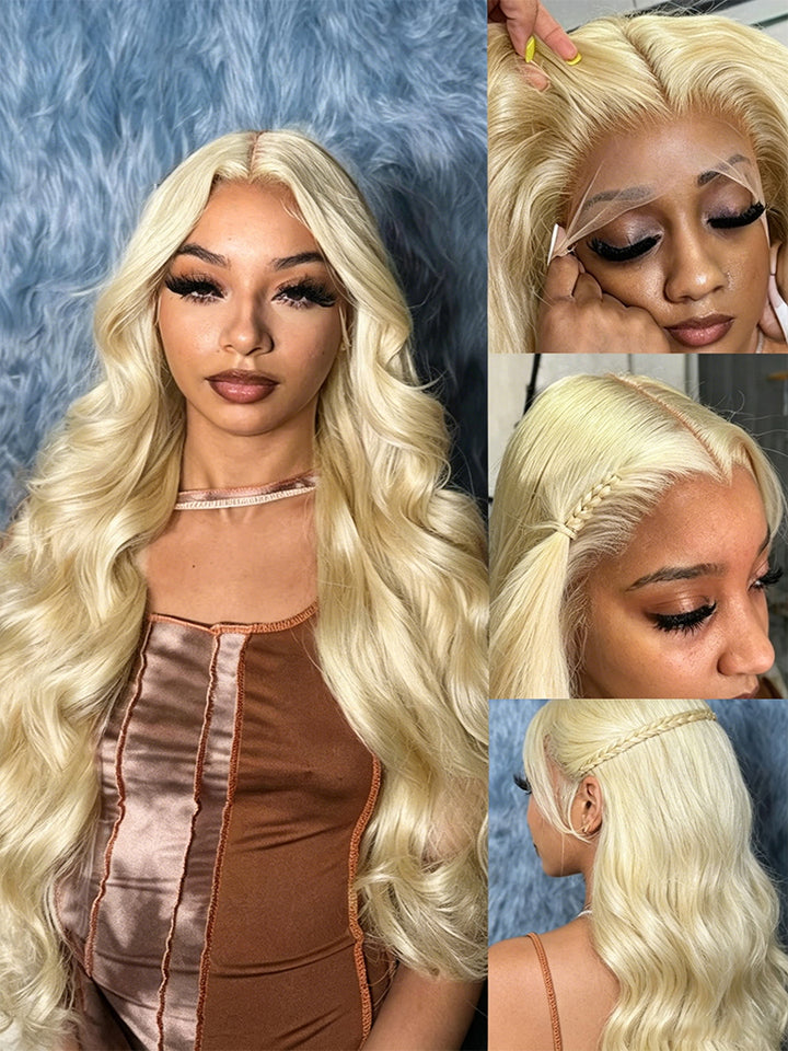 Vente Flash Body Wave 13x4 HD Lace Front Wig Preplumed 613 Honey Blond Color Wigs for Women 