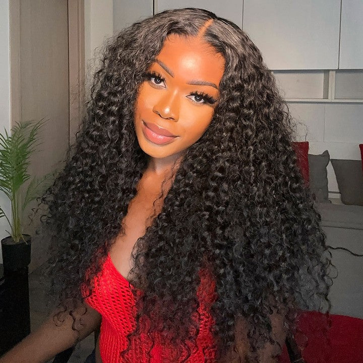 AMZ Lumiere 13x4 Deep Wave Lace Frontal Wigs 180 Density 28 Inch HD Transparent Glueless Deep Curly Lace Wigs