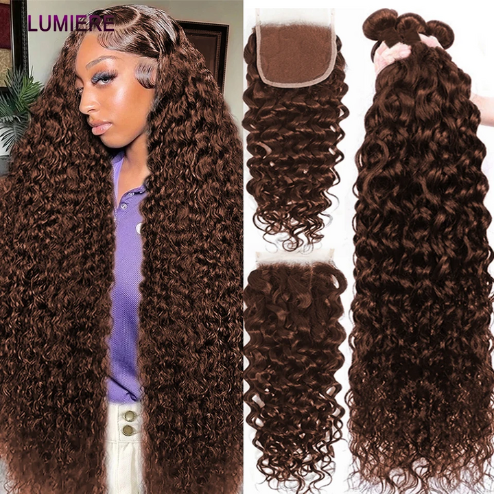 #4 Brown Body Wave 3 pacotes com fechamento de renda 4X4 100% cabelo humano virgem 