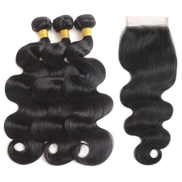 15A Body Wave 3 Bundles With 4X4 Lace Closure 100% virgin human hair