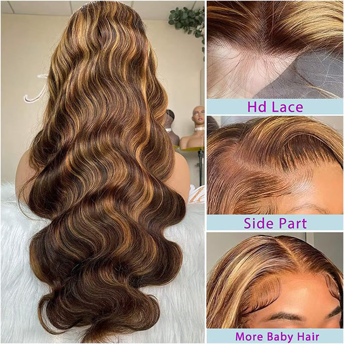 #350 Ginger Straight HD Transparent Lace Front Wigs Pour Femmes Cheveux Humains 
