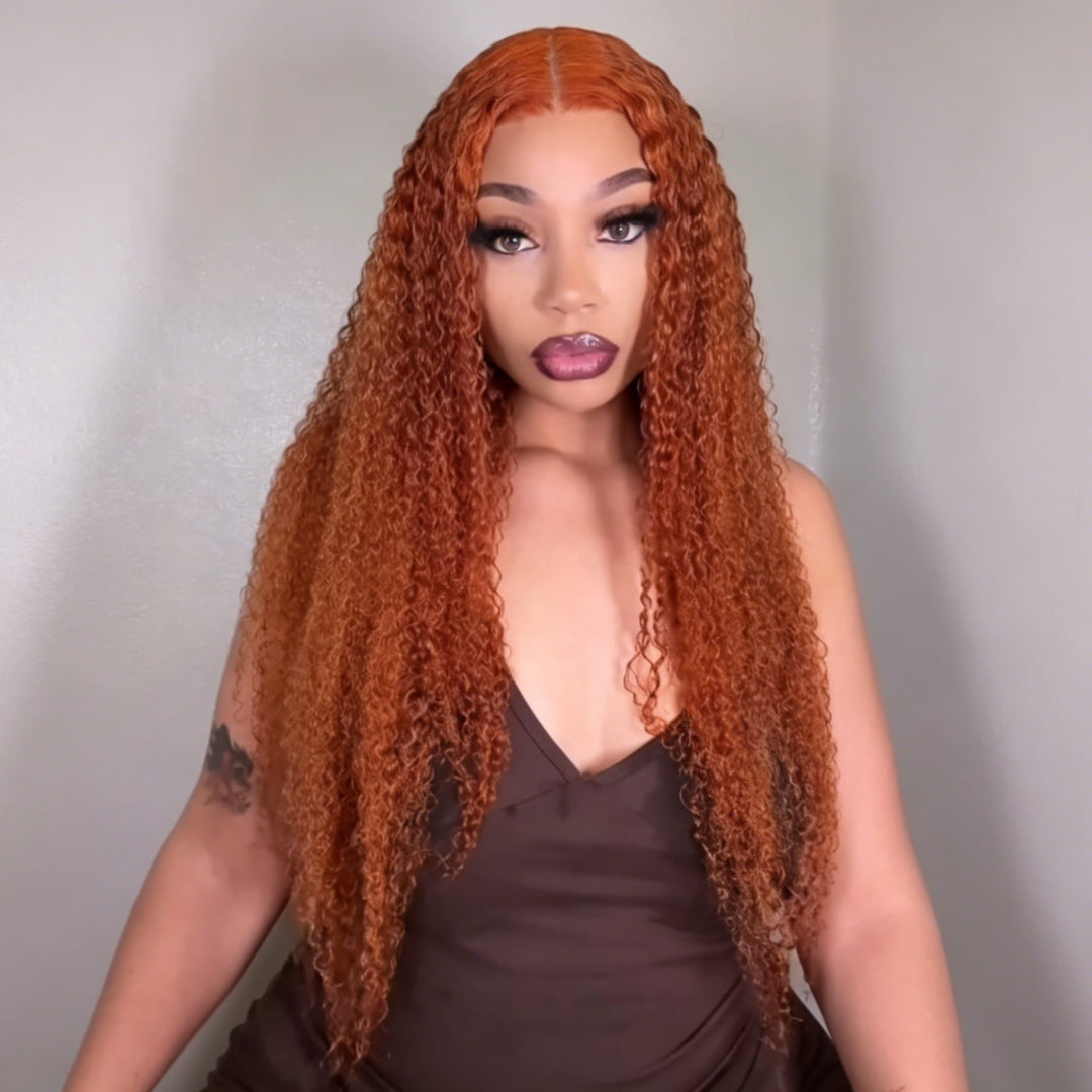 #350 Ginger Color Kinky Curly Hair Lace Front Wig pour femme 
