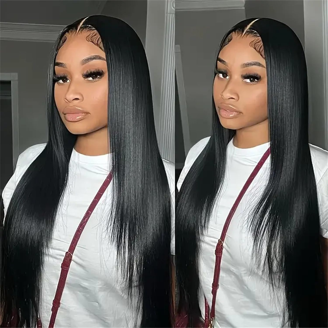 (B2) 3 Bundles Straight Human Hair With Frontal 13x4 Transparent Lace Frontal 100% Natural Human Hair Extensions Brazilian Real Hair