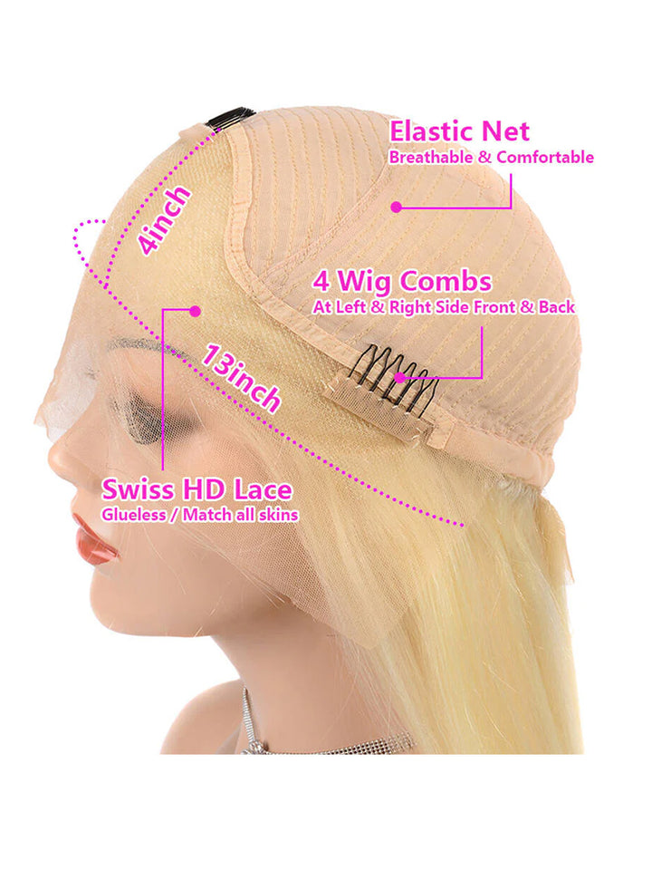 Vente Flash Body Wave 13x4 HD Lace Front Wig Preplumed 613 Honey Blond Color Wigs for Women 