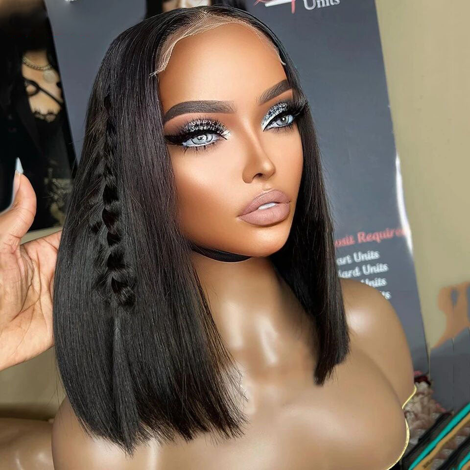 Lumiere Brown Blonde With Black Colored Human Hair Straight Short Bob Wigs 13x4 Transparent Bob Lace Front Wigs For Black Women HDZ
