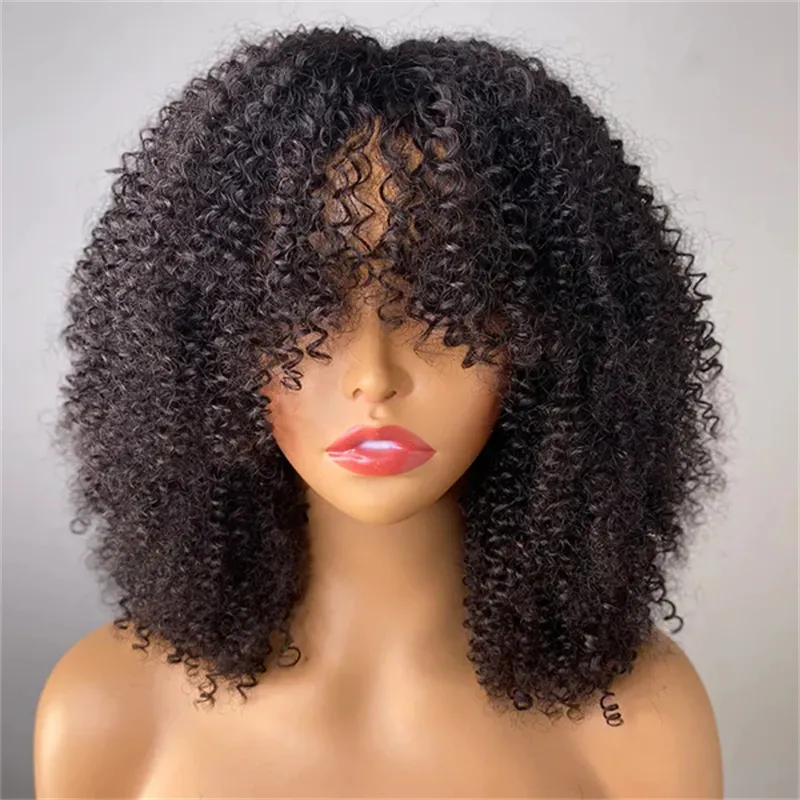 Synthetic #2 Color Afro Curly Bob Short Wigs With Bangs for Women Heat Resistant