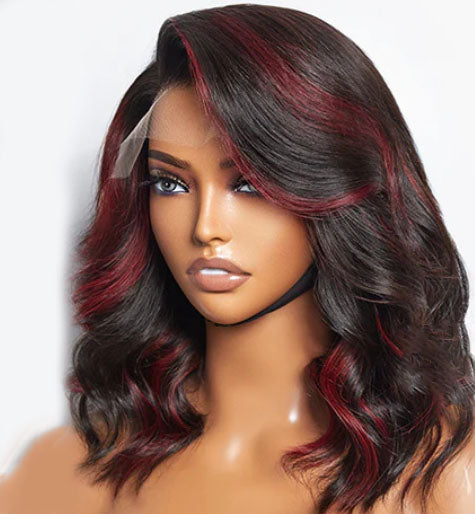 Lumiere HD Lace Frontal Human Hair Pre Plucked Wig Highlight 99J Body Wave Bob  For Black Women HDZ
