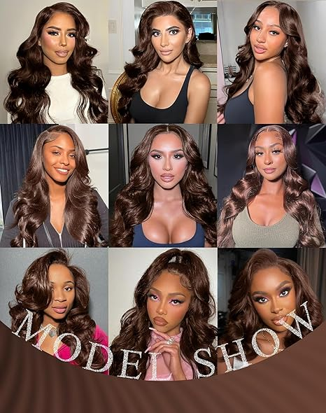 AMZ Lumiere #4 Color & Chocolate Brown Body Wave Wig 13x4 Lace Front Human Hair Wig 200% density