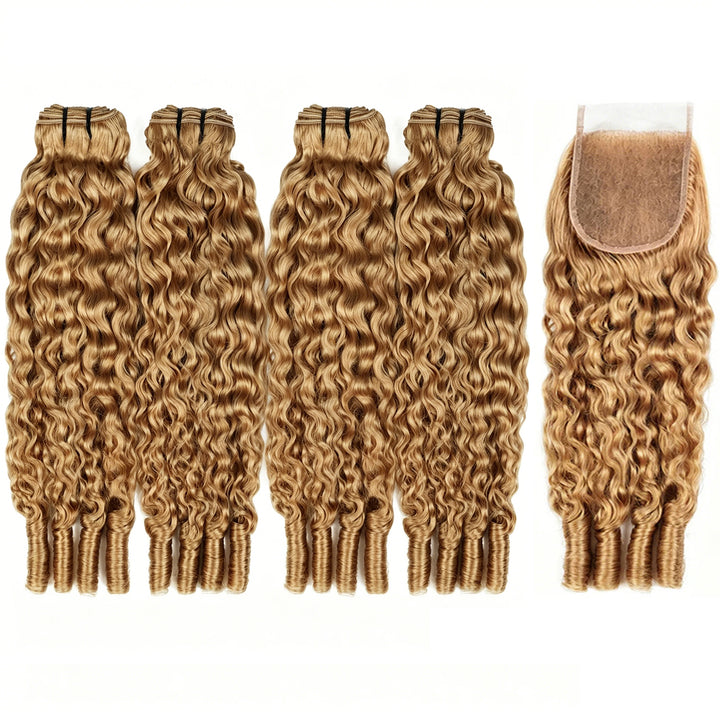 P4/27 Highlight Body Wave 4 Bundles avec 4x4 Lace Closure Human Hair 