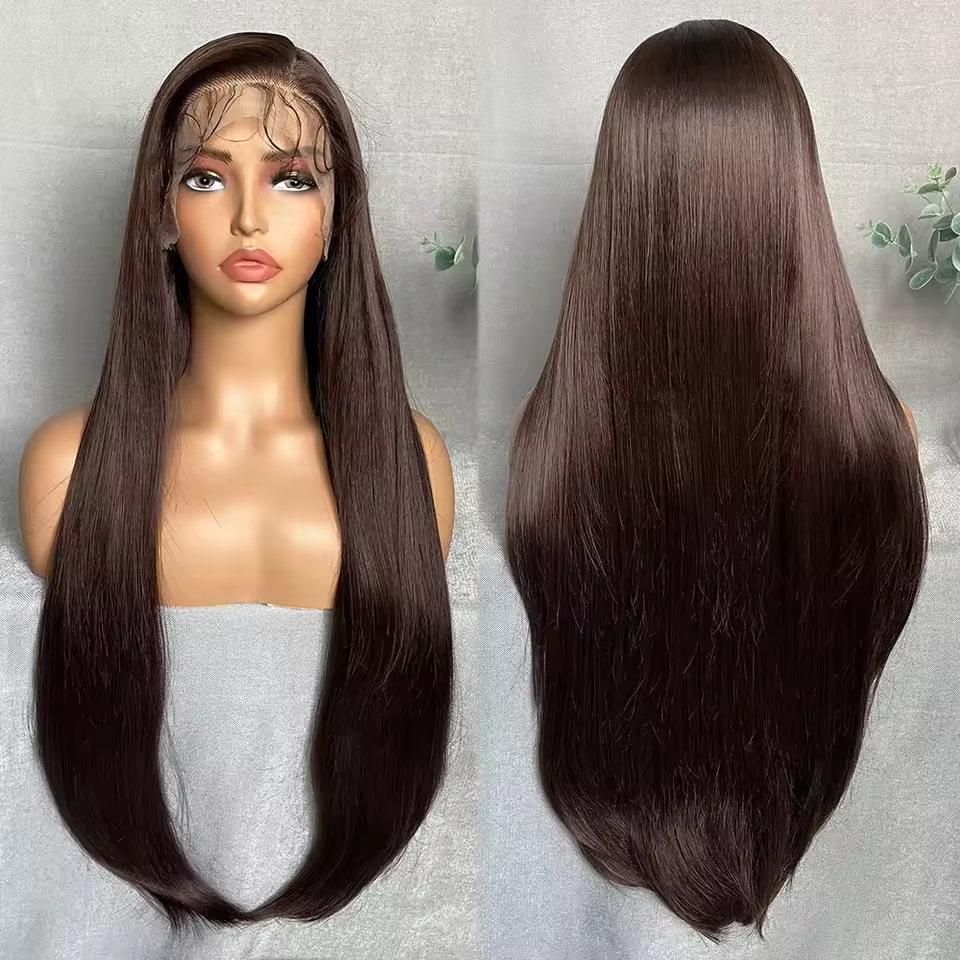 Lumiere Chocolate Brown Colored Synthetic Hair Long Straight 13X6 Lace Frontal Wigs for Women Daily Fashion