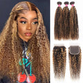 Lumiere P4 27 Highlight Kinky Curly 3Bundles With 4x4 Closure 100% Remy Human Hair Bundles With Closure