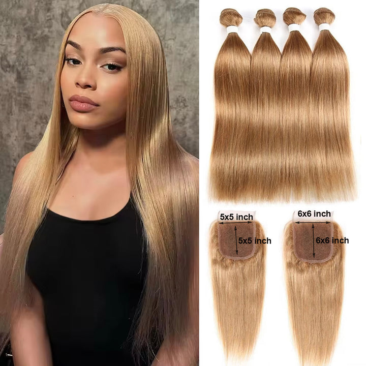#4 Brown Body Wave 3 Bundles avec 4X4 Lace Closure 100% cheveux humains vierges 