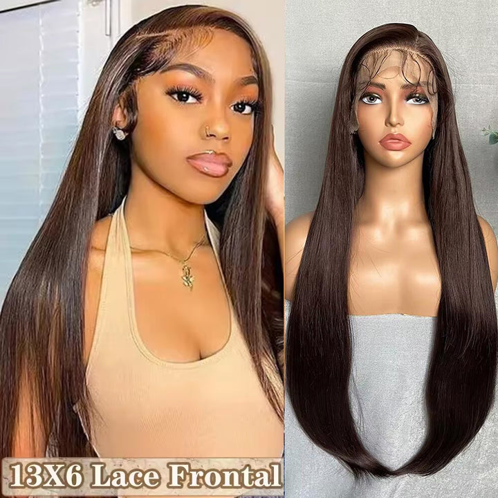 Lumiere Chocolate Brown Colored Synthetic Hair Long Straight 13X6 Lace Frontal Wigs for Women Daily Fashion