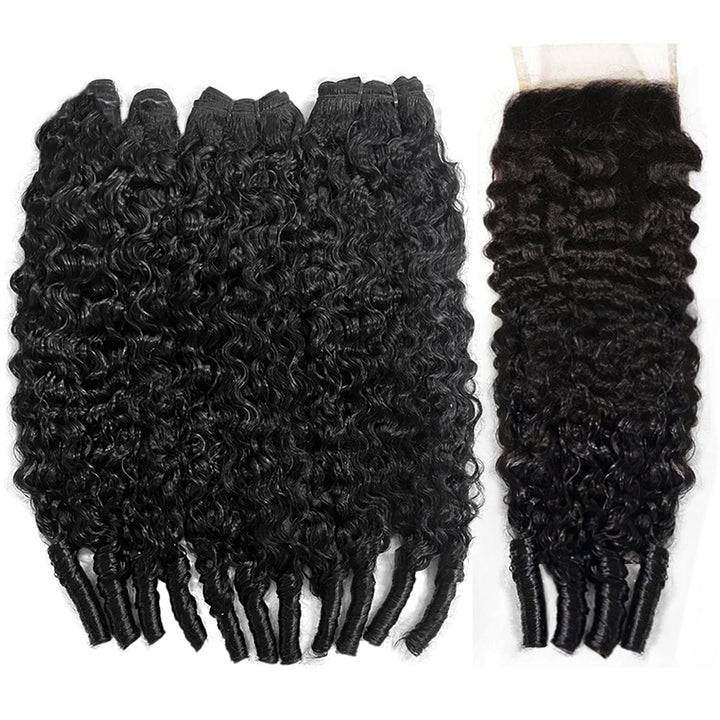 Lumiere Natural Black Burmese Curly 3 Bundles with 4x4 Lace Closure Burmese Human Hair Extension