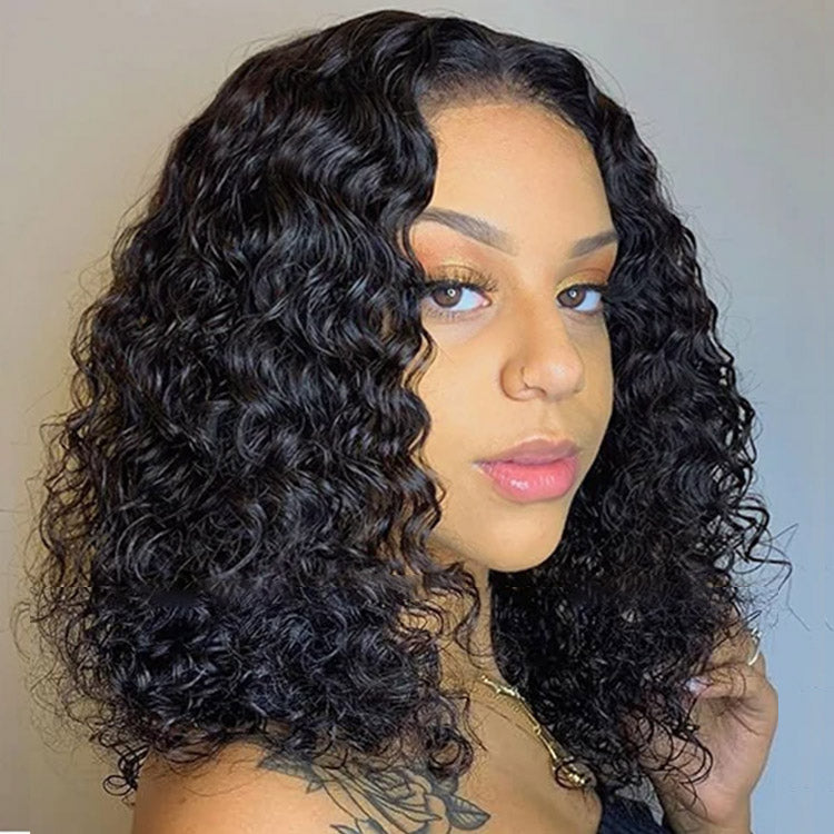 Natural Black Short Curly Bob Wig 13×4 Lace Front Human Hair Wigs For Women Brazilian Kinky Curly Wig HDZ