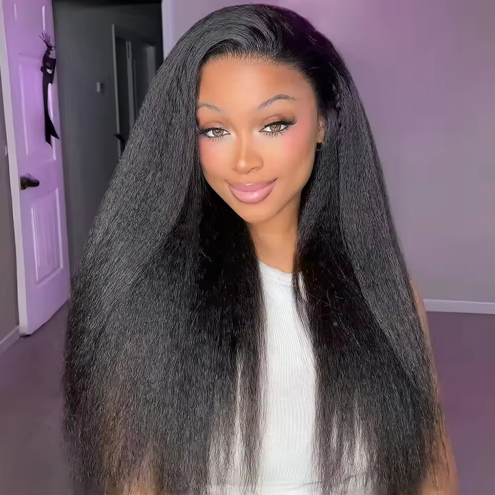 [3 In 1 Half ] Wig Human Hair Yaki Straight Glueless Wear & Go Half Wig Beginner Friendly Seamless Wig