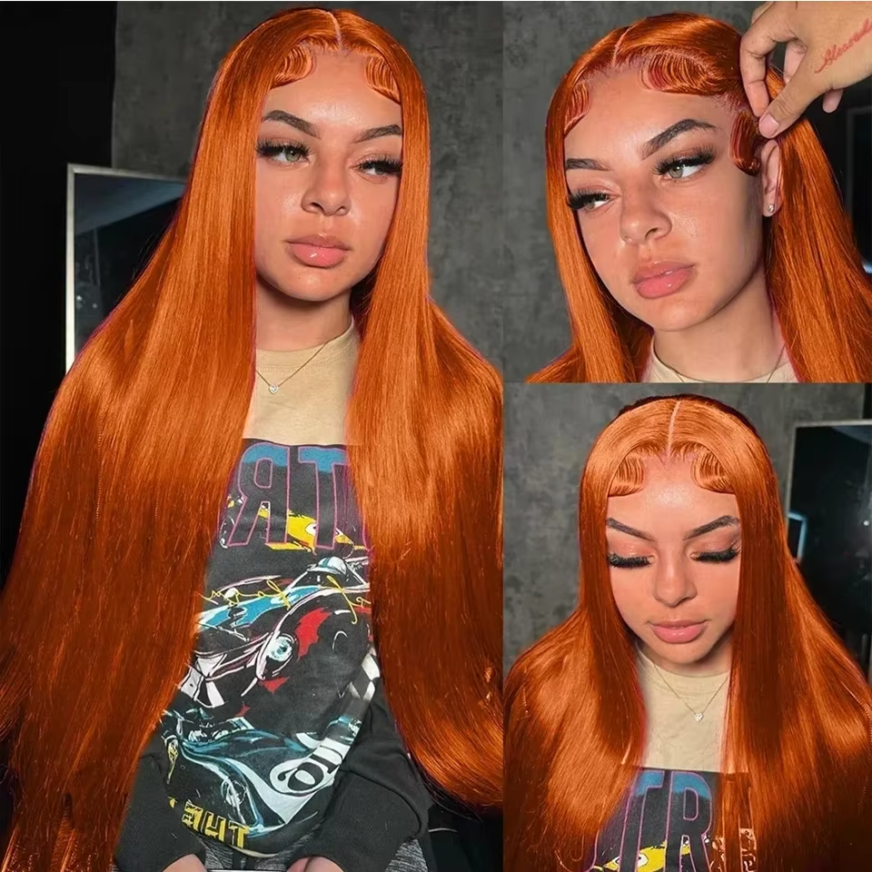 #350 Ginger Orange Straight  100% Human Hair 4 Bundles With 5x5/6x6 Closure Brazilian Raw Virgin Hair Double Weft Bundle for Black Women