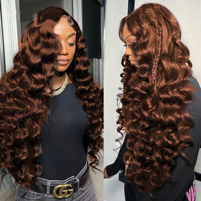 #33 loose deep 4 Bundles with transparent 4x4 lace Closure Brazilian Remy Human Hair