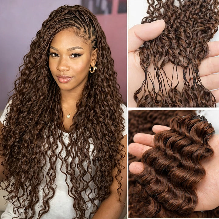 #4 Brown Deep Wave Feather Crochet Human Hair Miracle Knots 100% Real Remy Human Hair Extensions