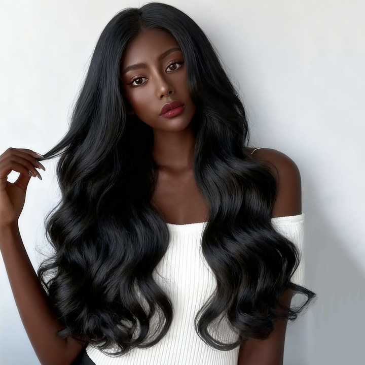 Lumiere 15A Invisible Clip In Long Hair Extensions Realistic Seamless Body Wave Wig One Piece 5 Clips Big Wave V-Shaped Hair Extensions