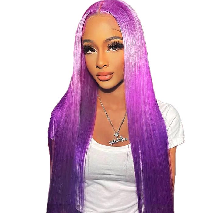 Dark violet Blue 13x4 Transparent Lace Front Wig Straight Human Hair Wigs For Women 613 Colored