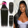 Straight 3 Bundles With Closure 6x6 lace 100% virgin human hair