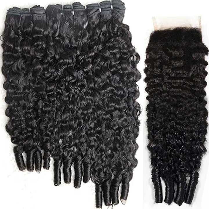 Lumiere Natural Black Burmese Curly 3 Bundles with 4x4 Lace Closure Burmese Human Hair Extension