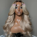 Gray Ash Blonde With Root 4 Brown Lace Front Body/Straight Wave Human Hair Wigs  Root4/Gray Blonde Silky Human Hair Wig 200% Density