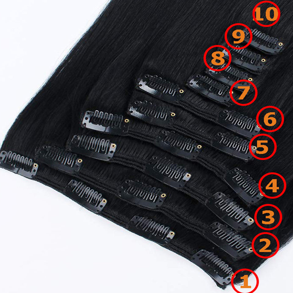 Afro Curly Clip In Human Hair Extensions Couleur Naturelle 8 Pièces / Set 120G 