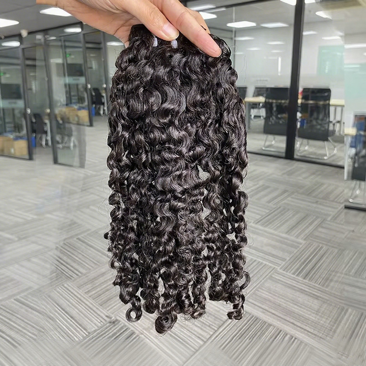 Lumiere 15A Natural Black Burmese Curly Human Hair 4 Bundles Double Weft Weave Bundle Extensions