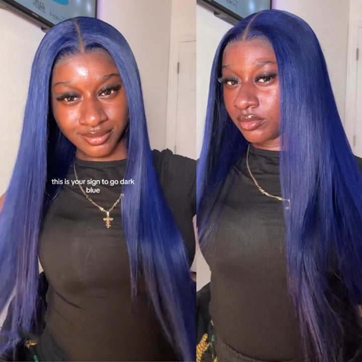 Lumiere Dark Blue Bomb Pre Colored 13x4 Straight Lace Frontal Human Hair Wig (No Code Need)