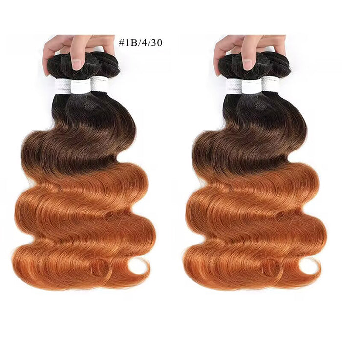 Brazilian Body Wave Human Hair 4 Bundles Ombre Brown 3 Tone 1B/4/30 Colored Human Hair Weave Bundle Virgin Hair