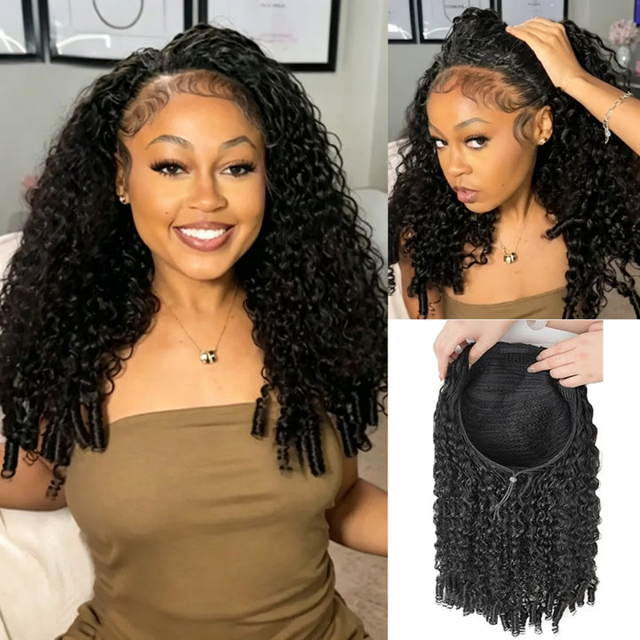 [3 In 1 Half ] Half Wig Burmese Curly Install Half With Drawstring Glueless Beginner Friendly