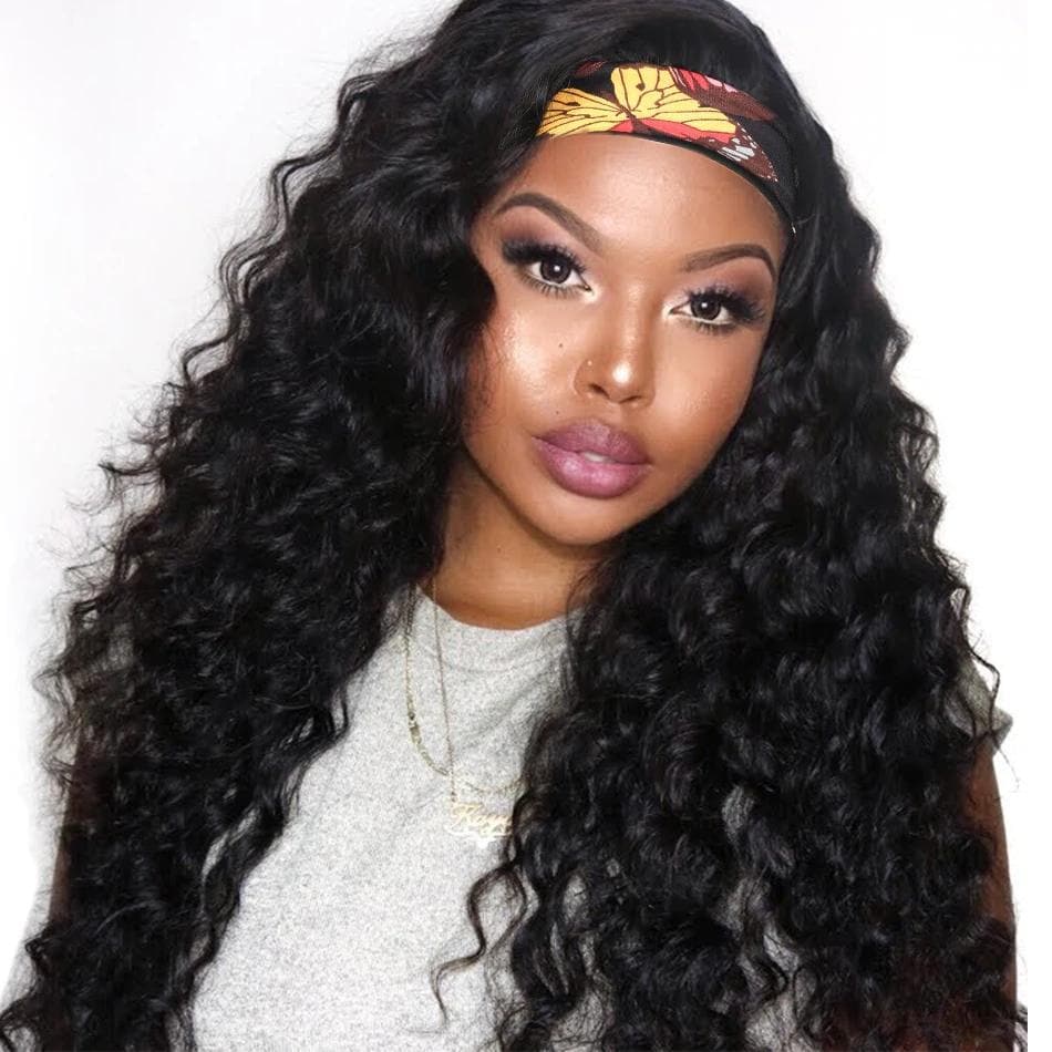Soft Water Wave Headband None Lace Human Hair Wig For Black Women