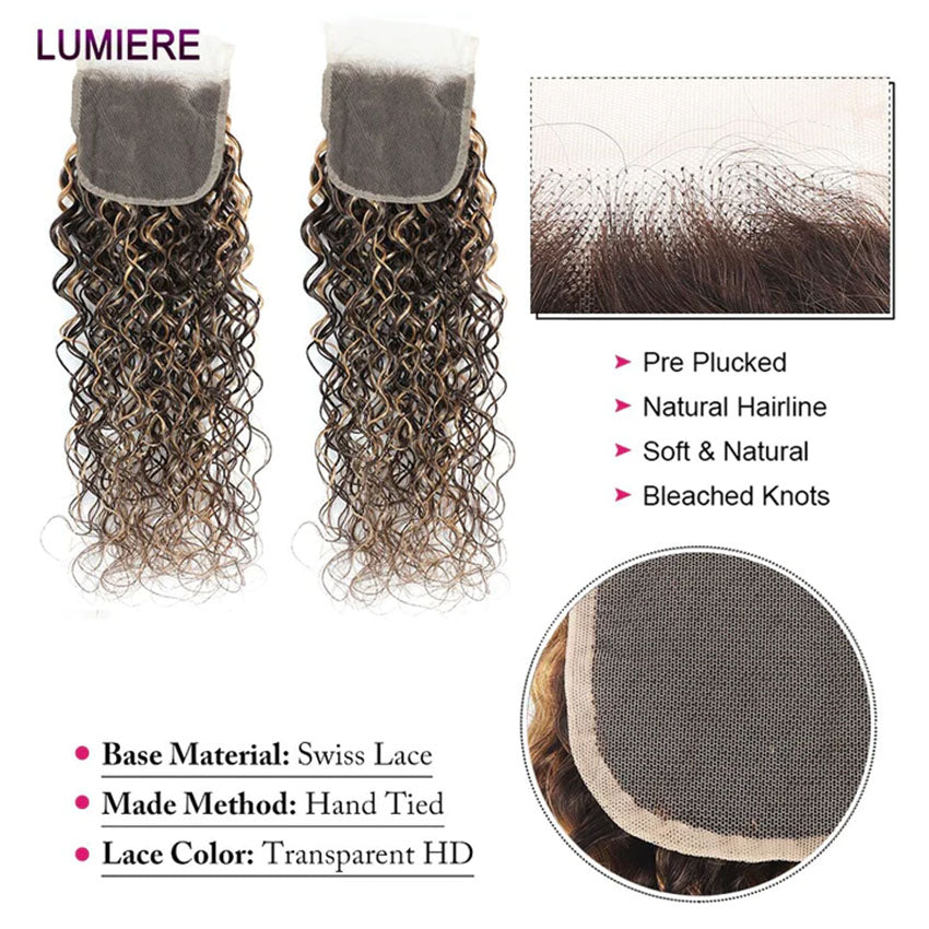 lumiere One Piece P4/30 Water Wave Virgin Human Hair 4x4 Lace Closure