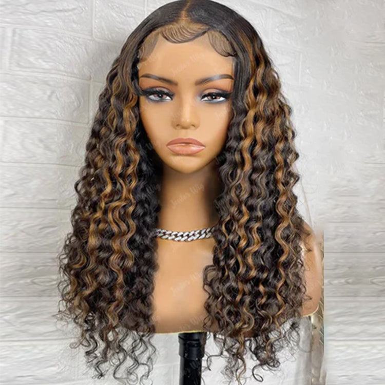 Brown Highlights Funmi Curly Glueless 5x5/13x4 Closure/Frontal Lace Wig Beginner Friendly