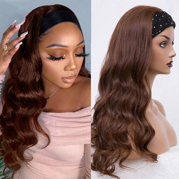 Color #4 Brown Straight Headband Human Hair Wigs For Black Woman No-Lace