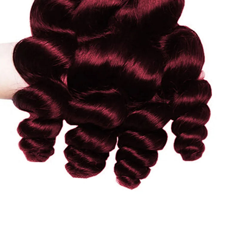 Red Bundles #99j Loose Wave 4 Bundles Peruvian Hair Weave virgin Human Hair Extensions