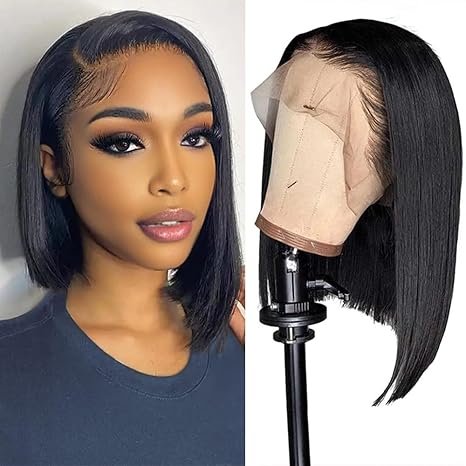 Lumiere Natural Black Blunt Cut 13x4 HD Lace Front Wigs Straight Short Bob Human Hair Wigs For Women