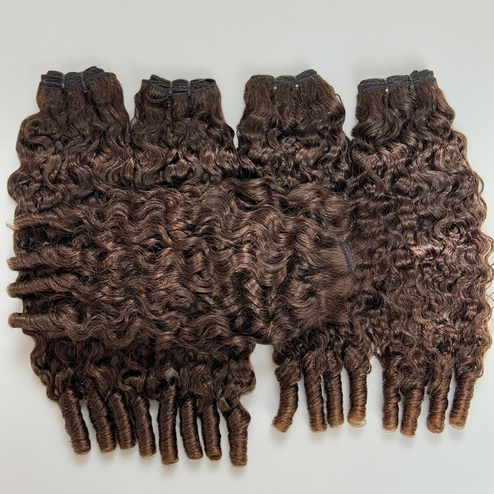 Lumiere Burmese Curly Bundles #4 Brown Chocolate Burmese Curly 4 Bundles With 4x4 Lace Closure Spiral Ends Weave Hair Extensions