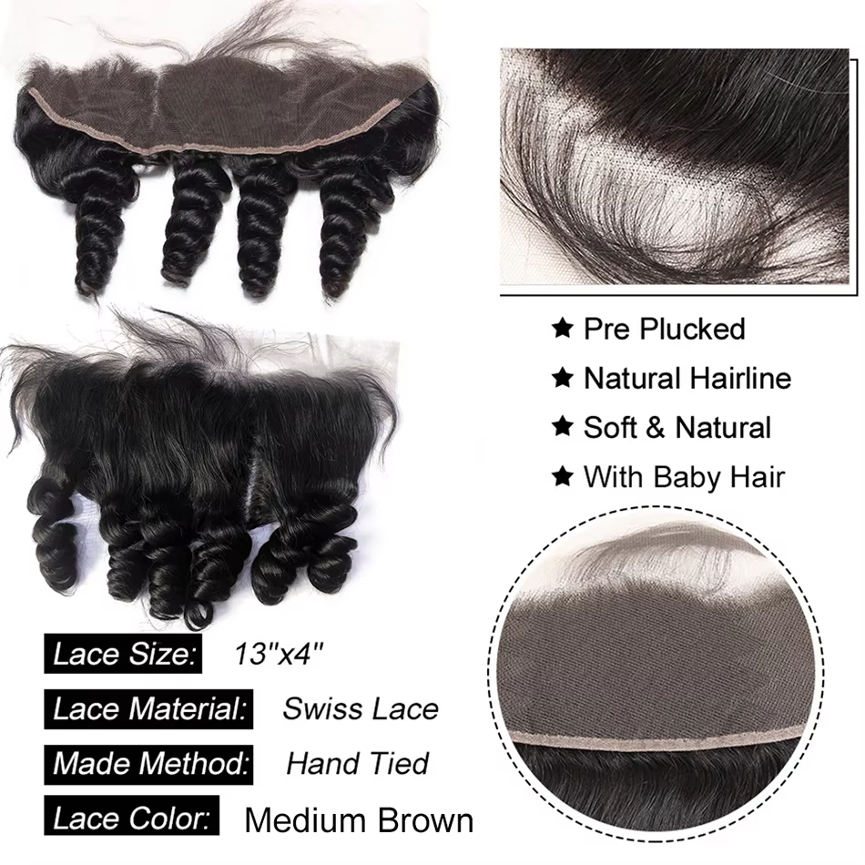 (B2) 4 Bundles Loose Wave Hair with 13x4 Lace Frontal Brazilian Hair Weave Bundles